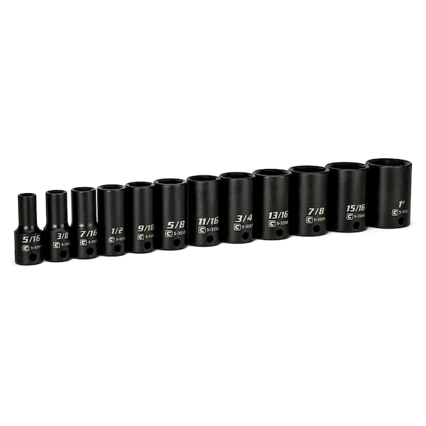 3/8 in. Drive Semi-Deep Impact Sockets Set, SAE, 5/16 to 1 in., 12-Piece